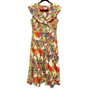 VINTAGE Mementos Women's 100% Cotton Double Breasted Floral Dress - Size Medium